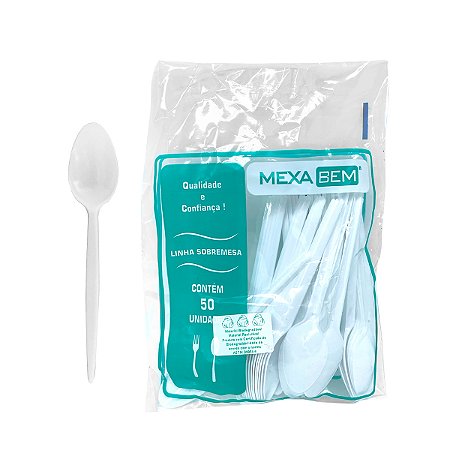 Colher de Plástico Sobremesa Master Biodegradável com 50 unidades Mexa Bem