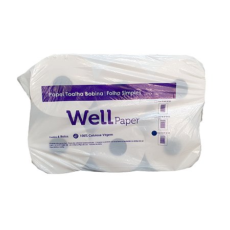 Papel Toalha Folha Simples Bobina 150m 6 unidades Wellpaper