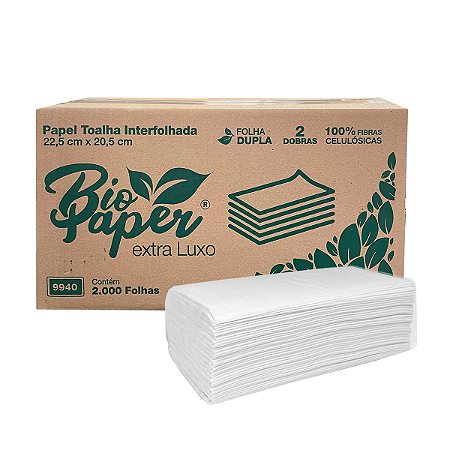 Papel Toalha Interfolhado 2 Dobras Folha Dupla 2000 Folhas - Bio Paper