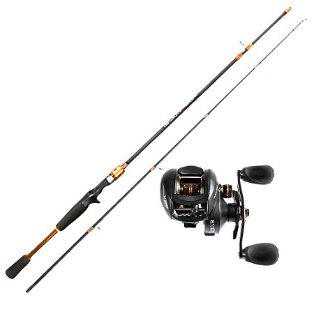 Kit Pesca Carretilha RH 18 Rolamentos Vara Carbono 1,65m 20 libras