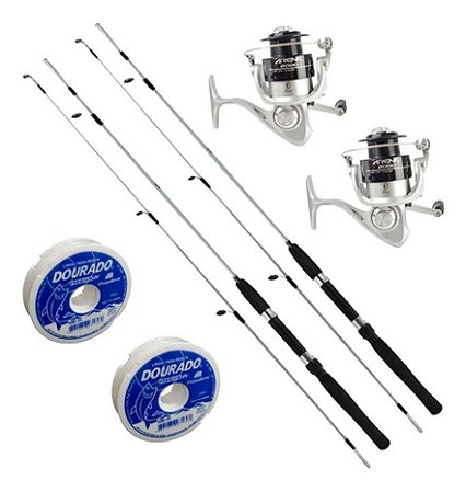 Kit Pesca 2 Molinetes Arena 4000 2 Varas 10-20 Libras Linha Monofilamento