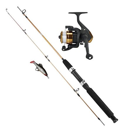 Kit Pesca Dourado 3 Peças Vara 12 Libras 1,35 Metros Molinete 3 Rolamentos Isca