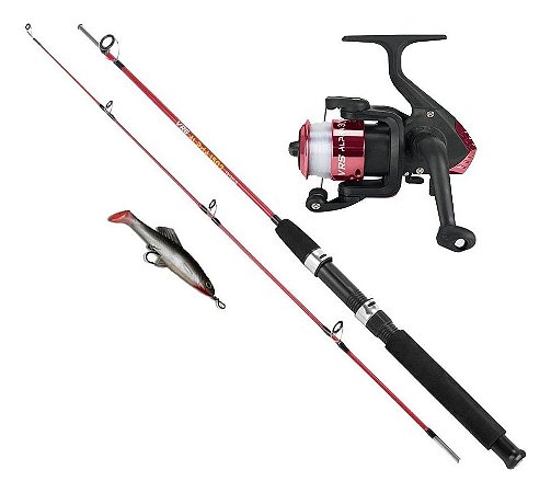 Kit Pesca Vermelho 3 Peças Vara 20 Libras 1,35 Metros Molinete 3 Rolamentos Isca