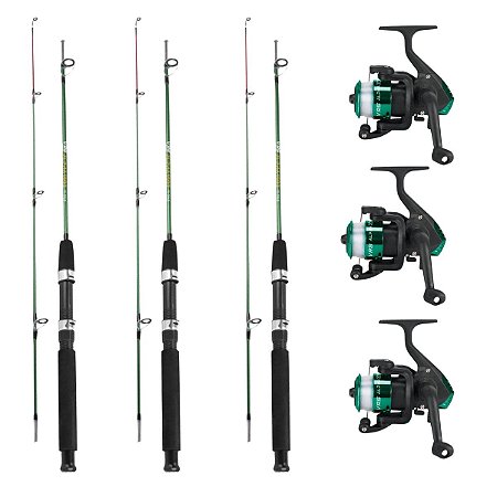 Kit Pesca Verde 9 Peças 3 Molinetes 3 Varas 10-20 Libras 3 Linhas