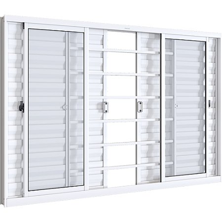 Janela Veneziana de Correr Grade Horizontal Alumínio - 6 Folhas - Branco - Linha Alumislim