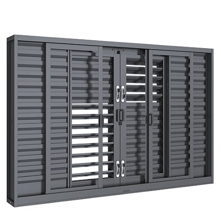 Janela Veneziana Multiflex sem Grade Aço - 6 Folhas - Cinza - Batente 16 cm - Linha Silenfort