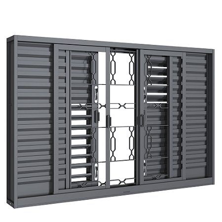 Janela Veneziana Multiflex Grade Elo Aço - 6 Folhas - Cinza - Batente 16 cm - Linha Silenfort