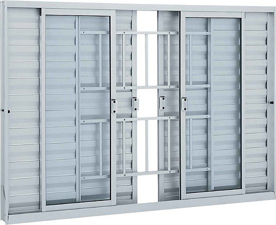 Janela Veneziana de Correr c/ Grade Alumínio - 6 Folhas - Branco - Linha Alumifit