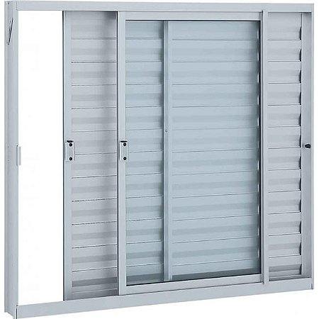Janela Veneziana de Correr sem Grade Alumínio - 3 Folhas - Branco - Linha Alumifit
