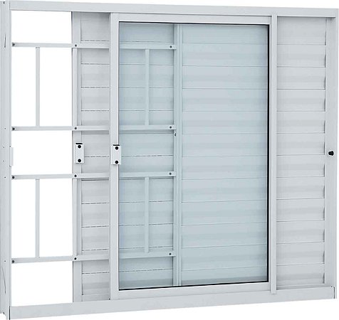 Janela Veneziana de Correr c/ Grade Alumínio - 3 Folhas - Branco - Linha Alumifit