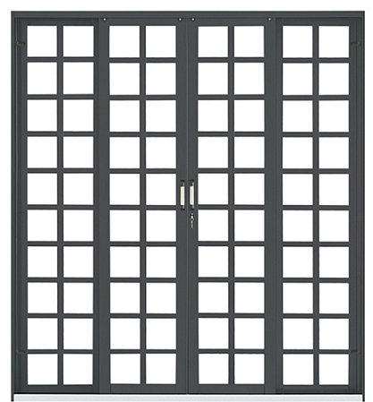 Porta de Correr 4 Folhas Aço  - Trilho Inox - Abertura Central - Quadriculada