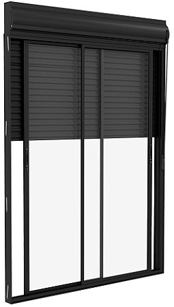 Porta Balcão Alumínio Preta Integrada 2 Folhas Móveis - Vidro Temperado - Perfil L-25