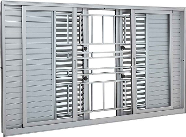 Janela Veneziana de Correr MultiFlex Alumínio c/ Grade - 6 Folhas - Branco - Linha Aluminium - Mostruário