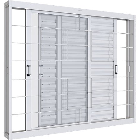 Janela Veneziana de Correr Grade Quadriculada Aço - 3 Folhas - Branco - Bat 11 cm - Linha Kompacta