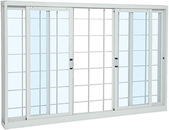 Janela de Correr Aço Grade Quadriculada - 4 Folhas - Branco - Linha Prátika