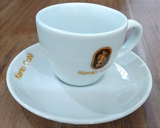 Jogo Xícara 100ml com pires ambos em porcelana com logo Kento Café