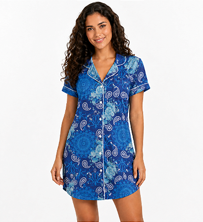 Camisola Mg Curta Azul Floral