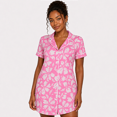 Camisola Mg Curta Rosa Floral