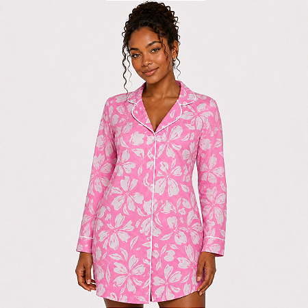 Camisola Mg Longa Rosa Floral