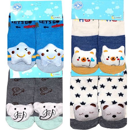 4 Pares De Meia Infantil Bebe Sapatinho Bichos Menino