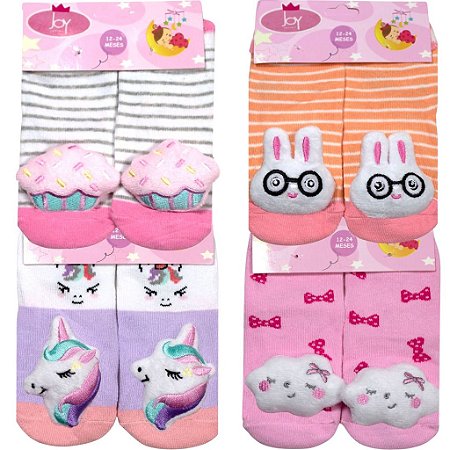 4 Pares De Meia Infantil Bebe Sapatinho Bichos Menina