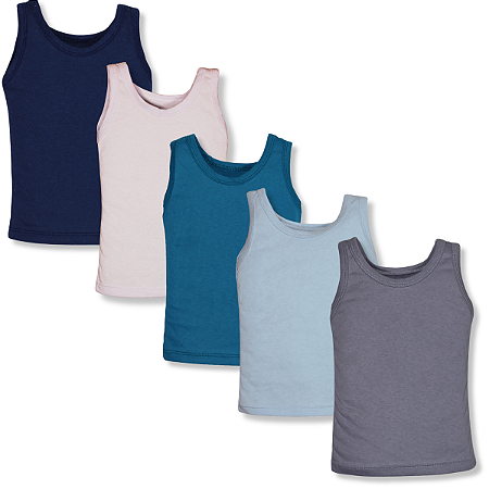Kit 5 Pçs Camiseta Regata Lisa Infantil Bebe 100% Algodão Menino