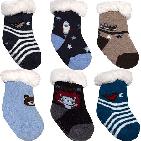 Kit 3 Pares Meia Infantil Forrada Pele De Carneiro Menino