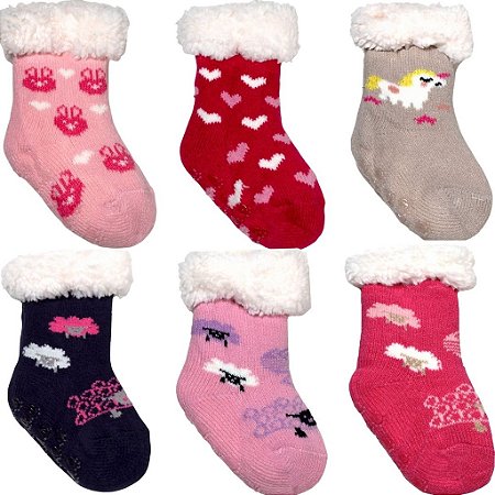 Kit 3 Pares Meia Infantil Forrada Pele De Carneiro Menina