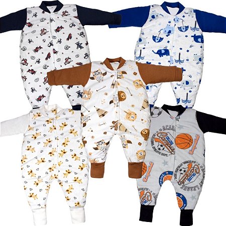 Kit 4 Peças Macacão Bebe Estampado Plush Veludo Macio Menino