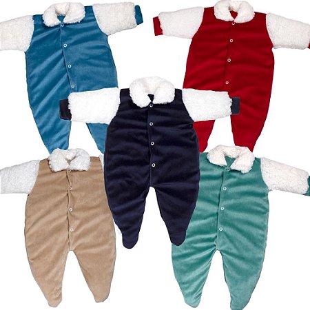 Kit 4 Pçs Macacão Plush Bebe Veludo Pelo Na Gola Macio Menino