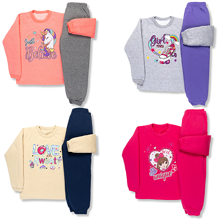 Kit 4 Conjunto Infanti Moletom Inverno Roupa De Frio Menina
