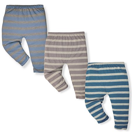 Kit 3 Pçs Calça Mijão Punho Suedine Listrado 1 A 3 Anos Menino