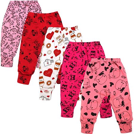 Kit 5 Pçs Mijão Malha Estampado 100% Algodão Menina Vira Pé