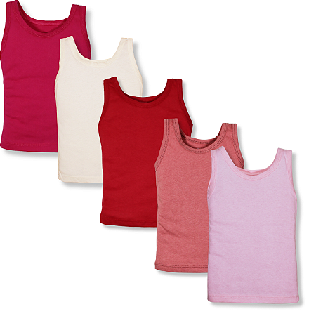 Kit 5 Pçs Camiseta Regata Lisa Infantil Bebe 100% Algodão Menina