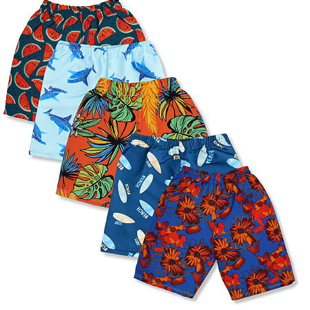 Kit 5 Peças Shorts Infantil Tactel Tamanhos 1 a 8 Verão Menino