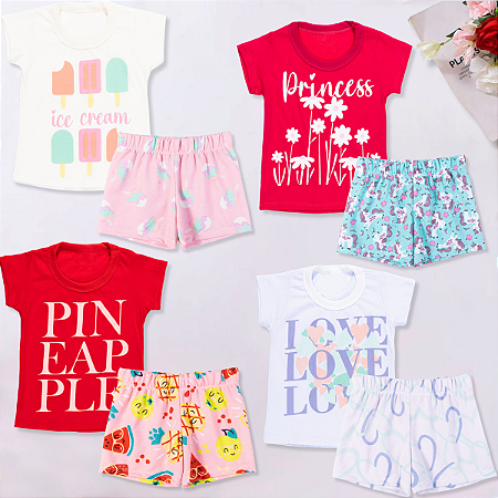 Kit 4 Conjunto Infantil Veráo Moletinho Tam 1 a 8 Menina