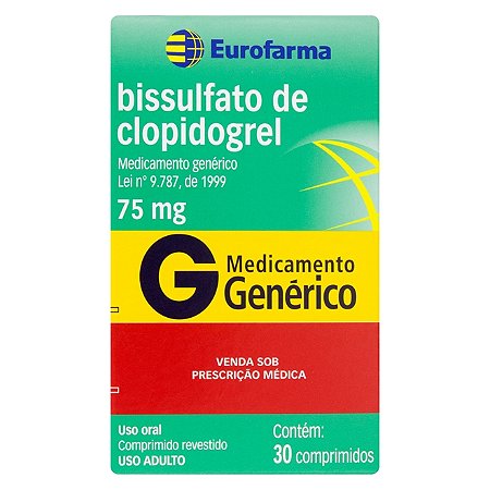 Bissulfato De Clopidogrel 75mg 30 Comprimidos Revestidos
