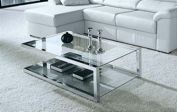Mesa de Centro em Aço Inox Polido Sala de Estar Valencia