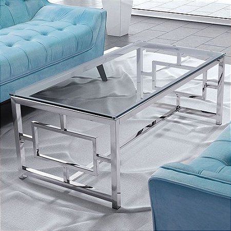 Mesa de Centro Deli em Aço Inox Polido Sala de Estar Luxo