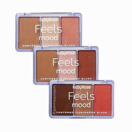 Trio contorno, iluminador e blush Feels Mood - Ruby Rose