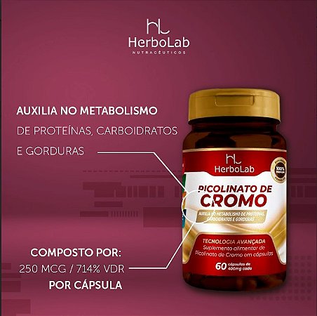 PICOLINATO DE CROMO - 714% VDR POR CÁPSULA - MÁXIMA CONCENTRAÇÃO.