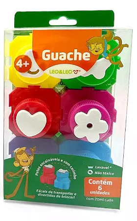 Tinta Guache Leo e Leo com 6 Carimbos e Pote Encaxável - 6 Cores, 20 ml cada - Leonora
