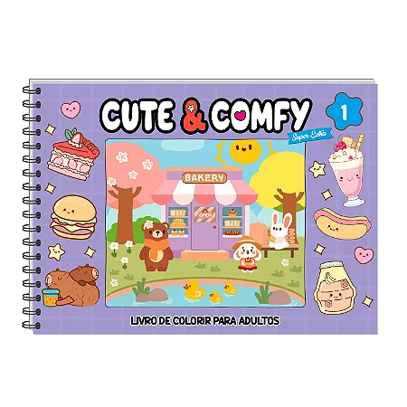 Livro de Colorir Cute & Comfy - Capa Dura Holográfica