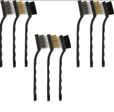 Jogo Kit 9 Mini Escovas Cerdas Aço Latao Nylon Cabo Plástico