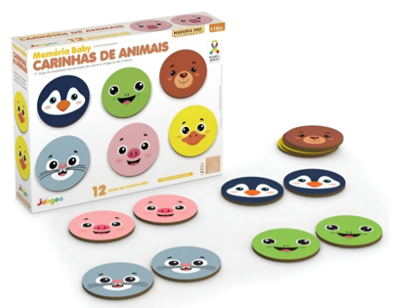 Memória Baby Carinhas De Animais Brinquedo Educativo Bebê
