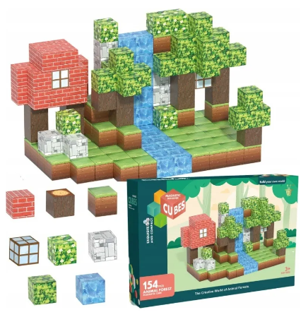 Bloco de Construção de  Montagem Magnético Minecraft Cubo - Kit 154 peças