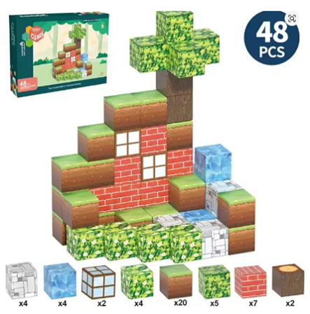 Blocos Magnéticos Construção Brinquedo World - Kit 48 peças