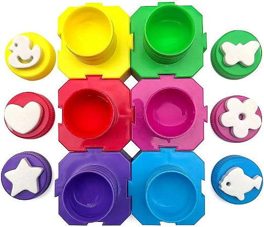 GUACHE COM 6 CARIMBOS COM POTE ENCAIXÁVEL - ESTOJO C/ 6 CORES 20 ML CADA - LEO&LEO