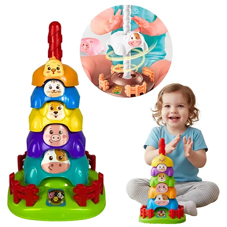 Brinquedo educativo gira Zoo torre giratória de animais interativo para bebês
