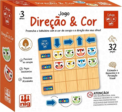 Jogo Educativo madeira Be A Bá direção e cor - 32 Peças